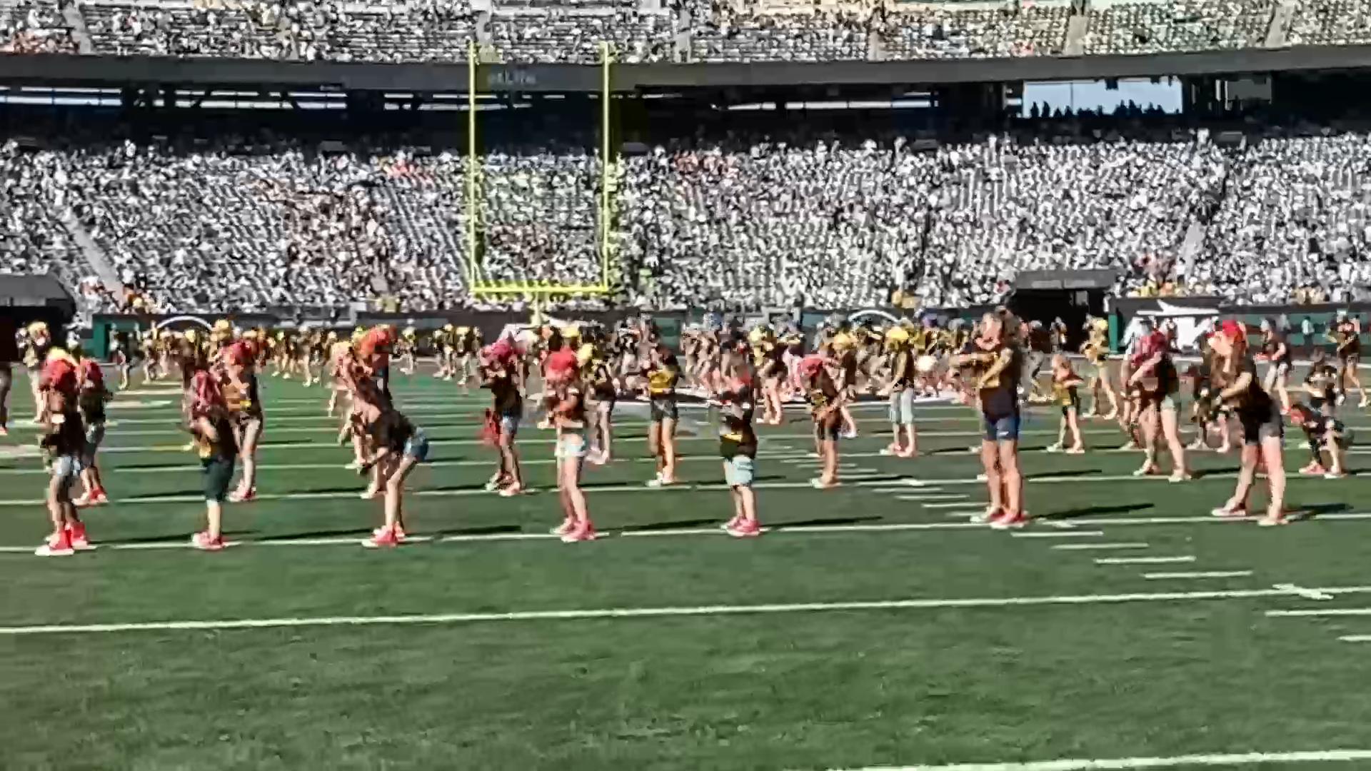 IKONIK dancers performing at halftime in a packed NFL stadium